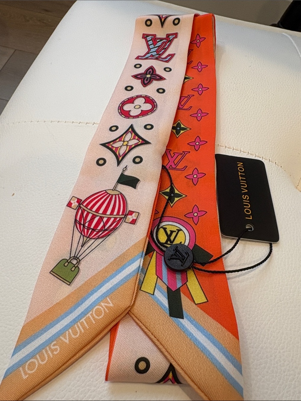New Wood Louis Vuitton Home Decor & Silk Pink Orange Monogram Twilly Ribbon - Picture 5 of 8